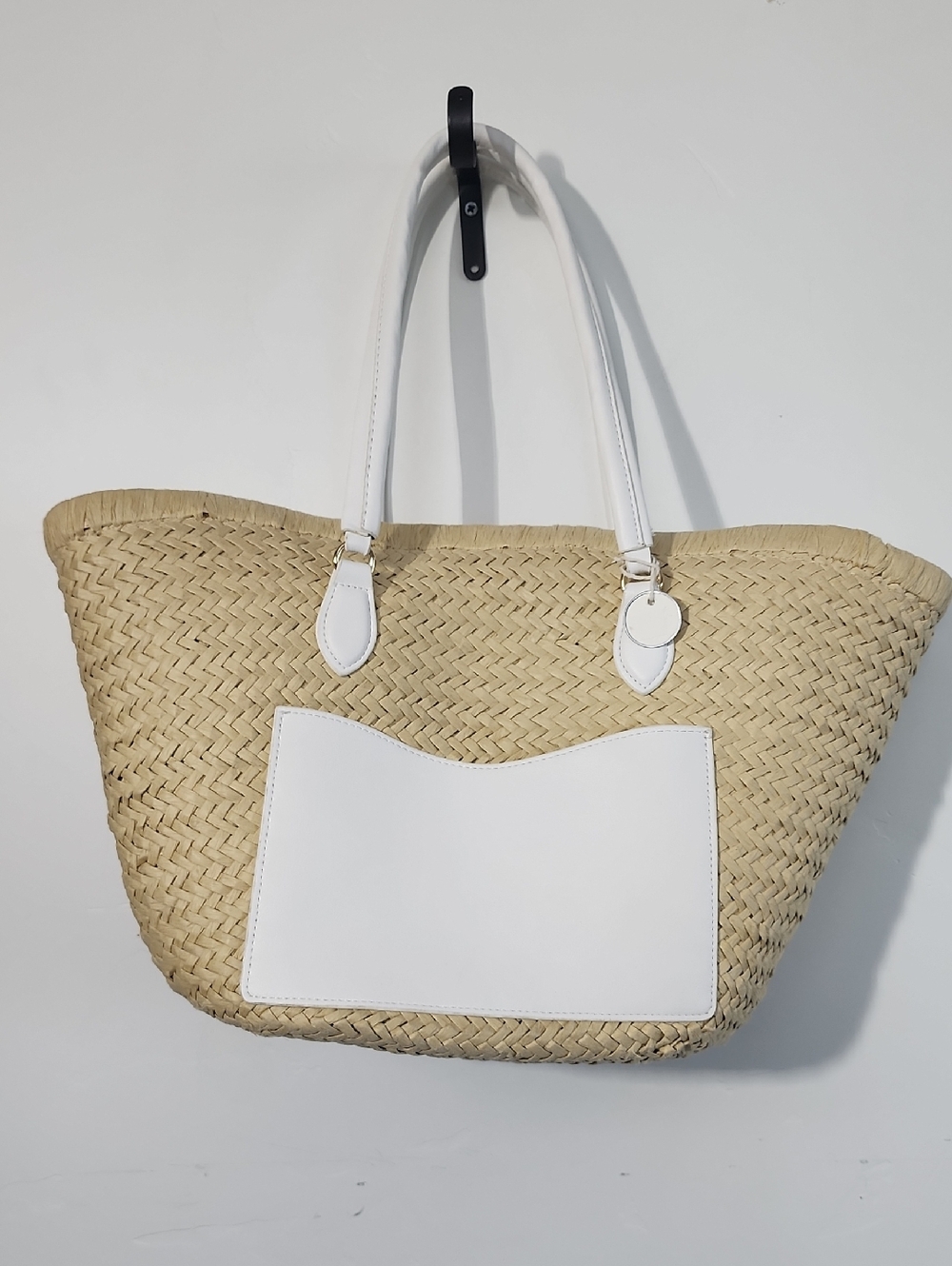 Straw Tote Bag with White Leather Trim - Beach & Everyday Carry